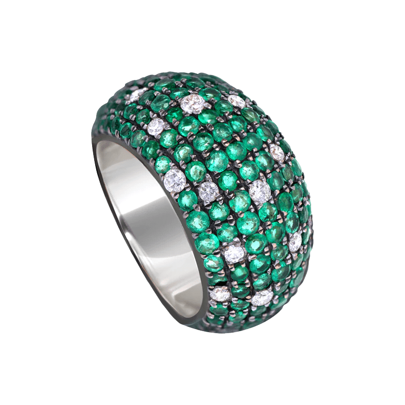 Emerald and Diamond Bombe Ring