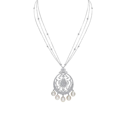 3 Line Diamond Chain with Diamond & Pearl Pendant