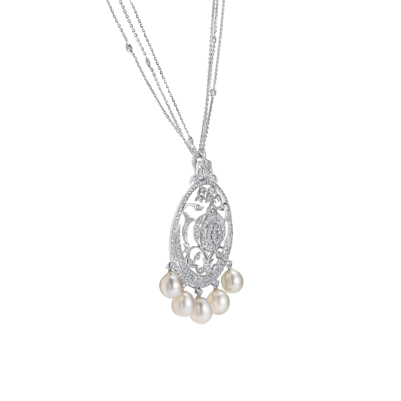 3 Line Diamond Chain with Diamond & Pearl Pendant