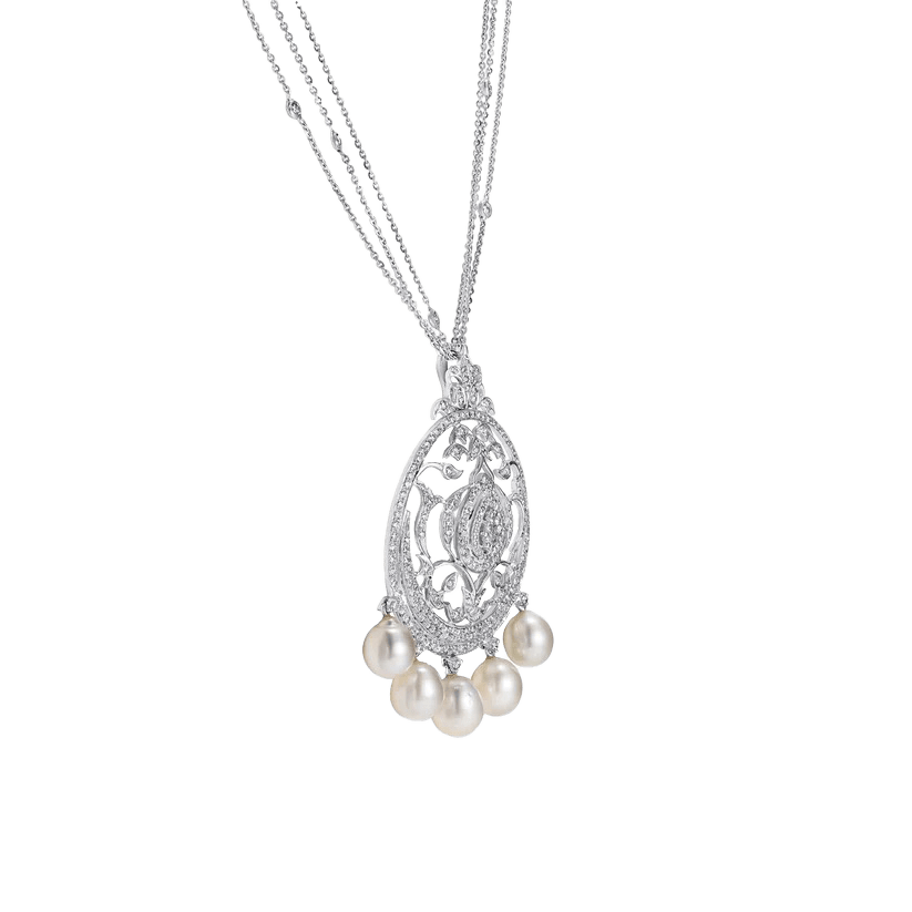 3 Line Diamond Chain with Diamond & Pearl Pendant