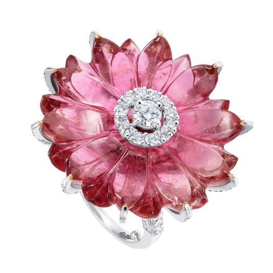 Carved Flower Tourmaline Ring