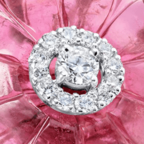 Single Carved Tourmaline Flower ring with Diamonds