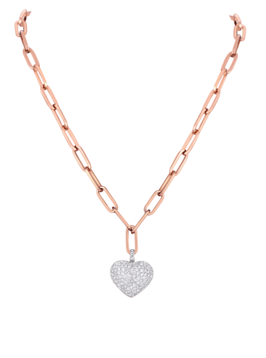 Heart shaped pave pendant on link chain