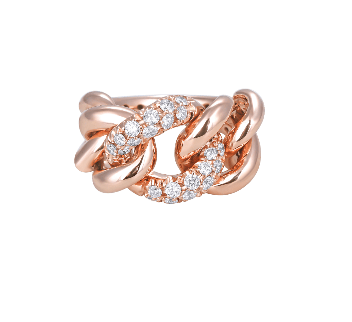 Large Link Diamond and Rose Gold Ring