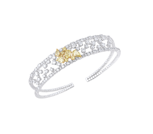 Important Yellow and white diamond cuff bracelet