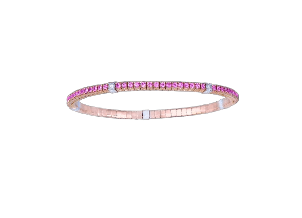 Stretchable pink Sapphire and diamond bracelet and rose gold