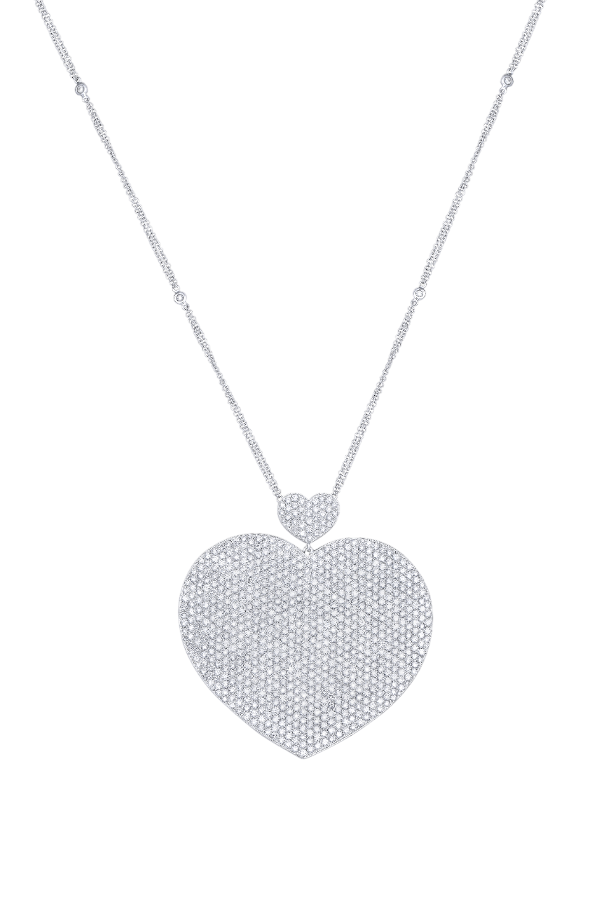 Radiant Diamond Heart Charm Outline Necklace