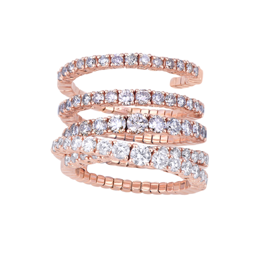 Stretchable coil diamond ring in rose gold
