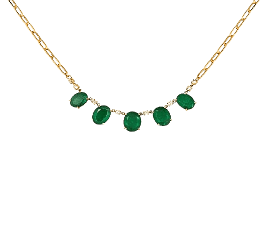 Oval emeralds and diamonds link chain necklace