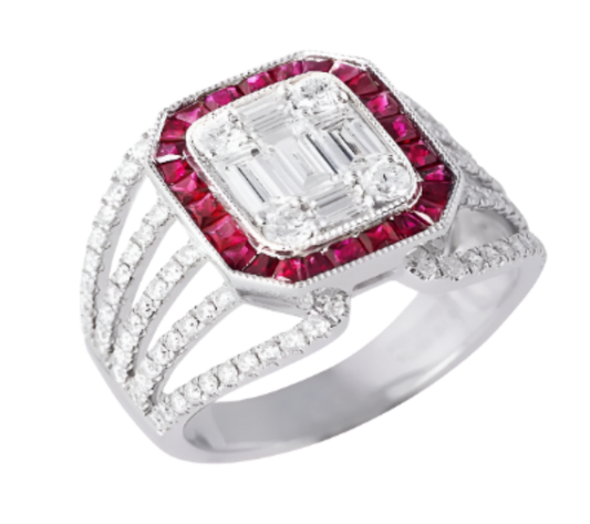 Ruby and Diamond illusion set Ring