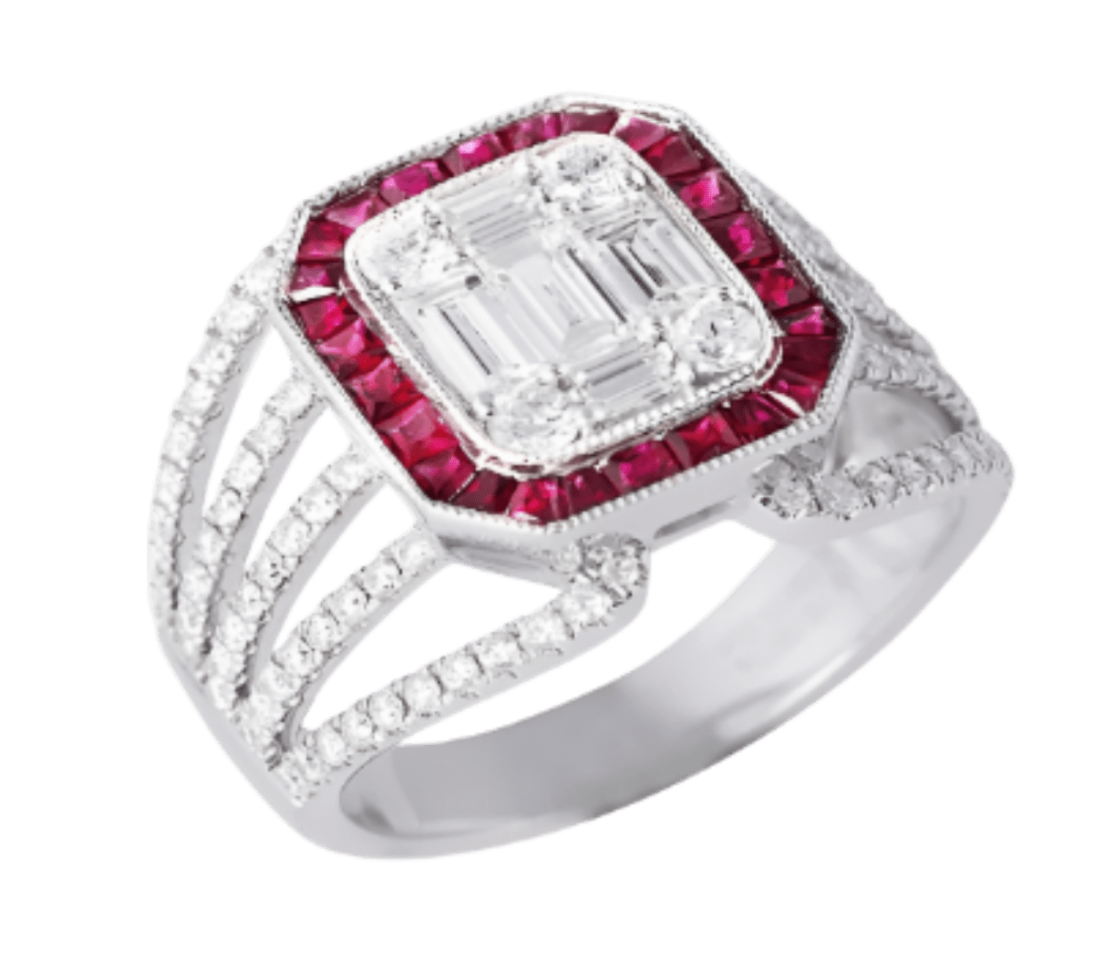 Ruby and Diamond illusion set Ring