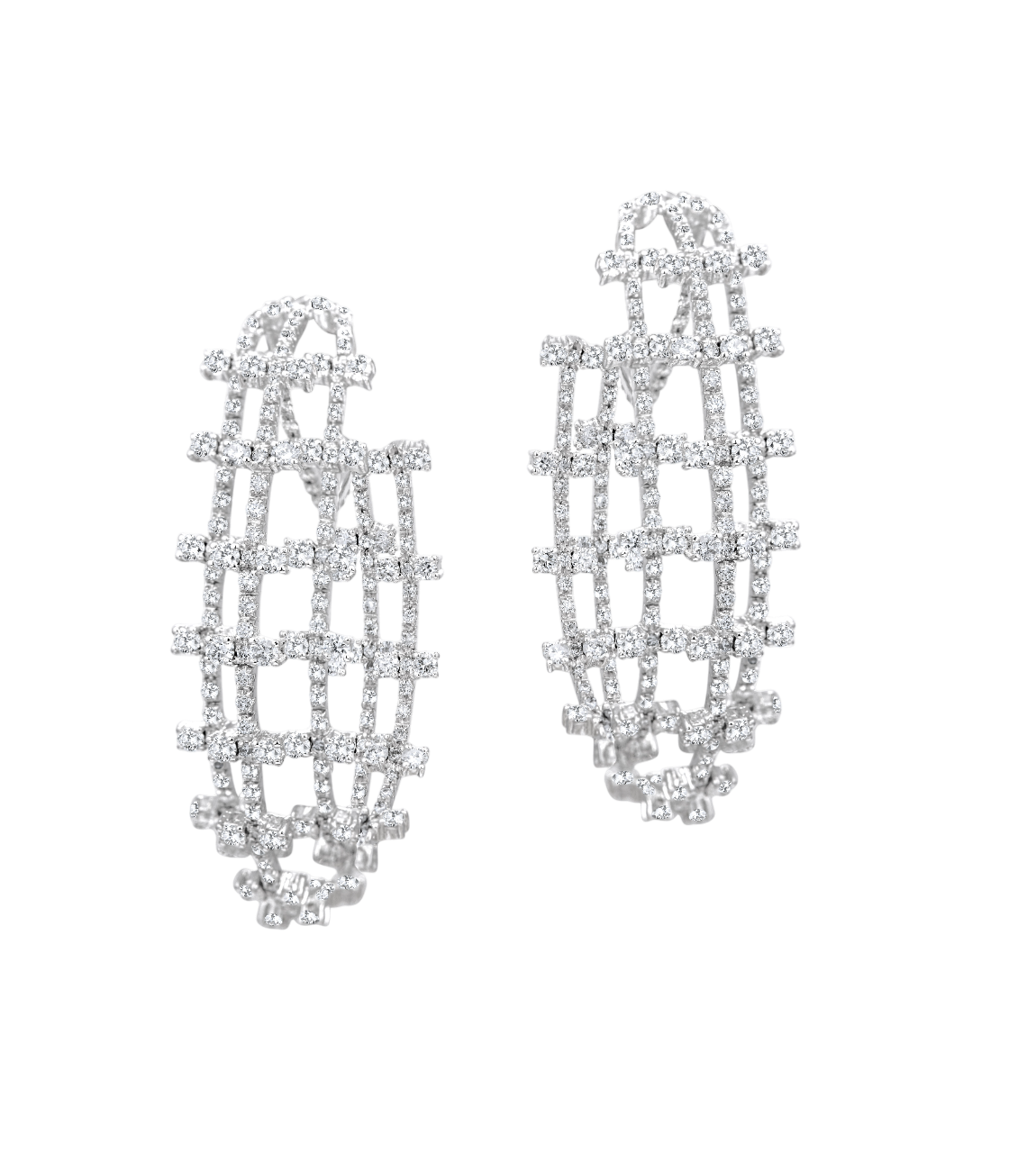 Elaborate diamond lattice hoop earrings