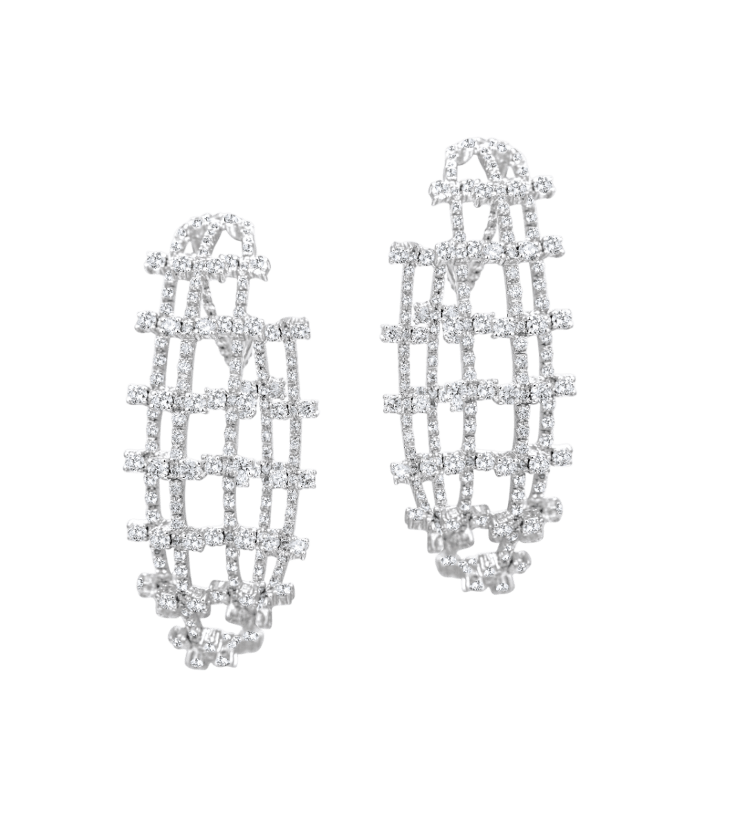 Elaborate diamond lattice hoop earrings