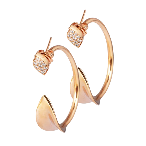 Rose Gold and Diamond  leaf Hoops
