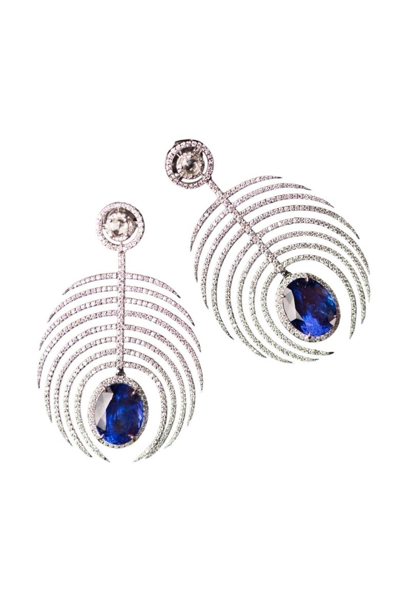 Palm Tree Tanzanite and rose cut Diamond Earrings