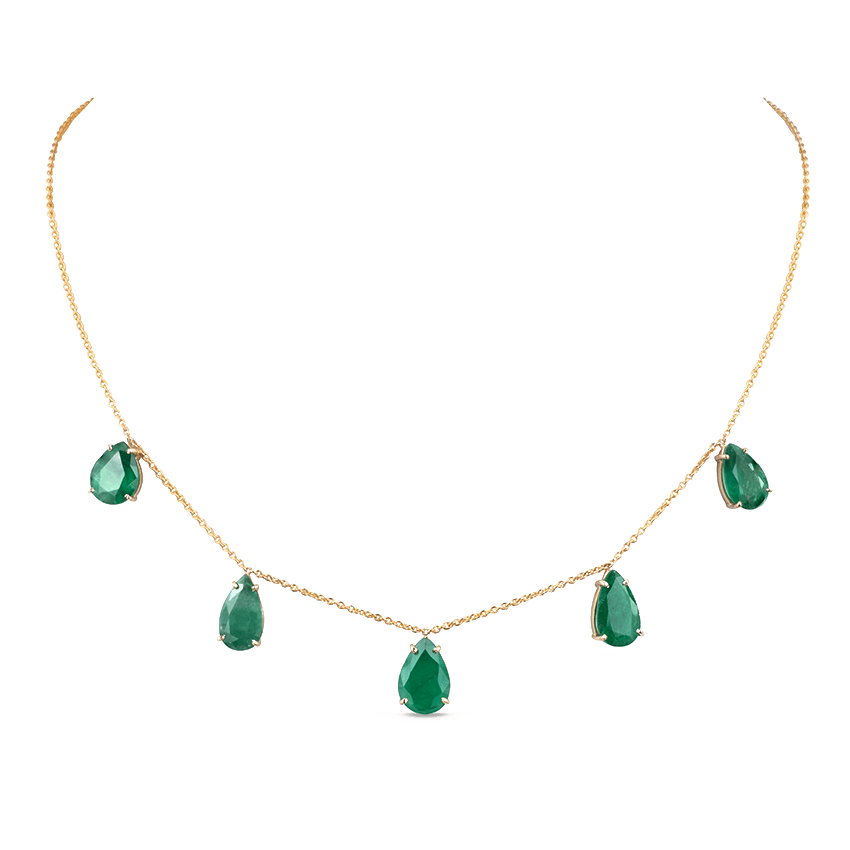 Oval emeralds and diamond chain necklace