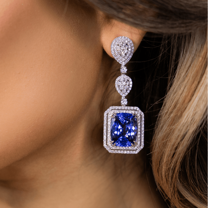 Large important Tanzanite and diamond earrings
