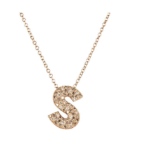 Rose Gold Small S Alphabet Pendant Chain in Champagne and White Diamonds