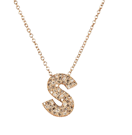 Initial name pendant chain in Rose gold champagne and white diamonds ( large)