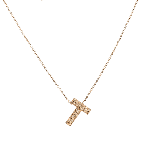 Initial name pendant chain in Rose gold, champagne and white diamonds (small)