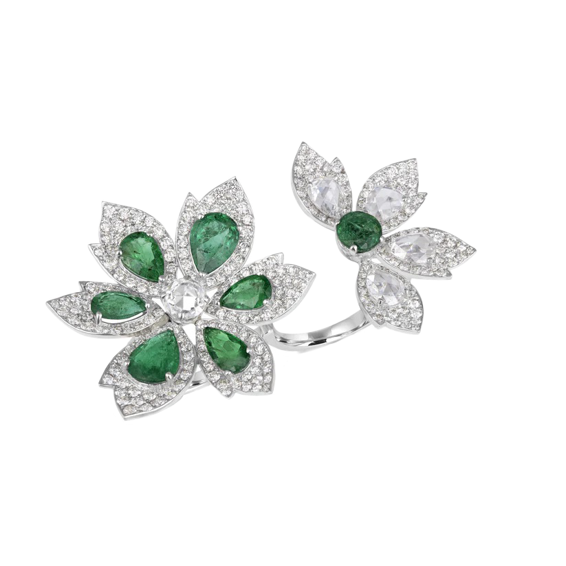 Emerald and Diamond Double Ring