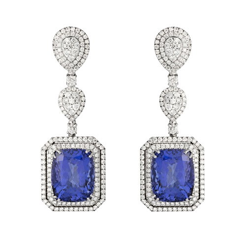 Large important Tanzanite and diamond earrings