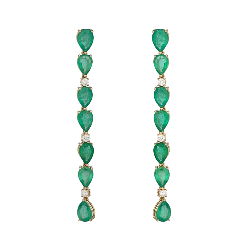 New Emerald and Diamond Long Drop Earrings