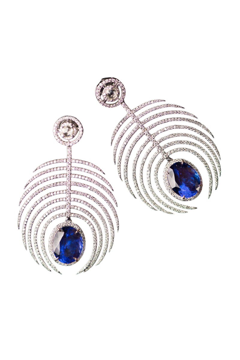 Palm Tree Tanzanite and rose cut Diamond Earrings