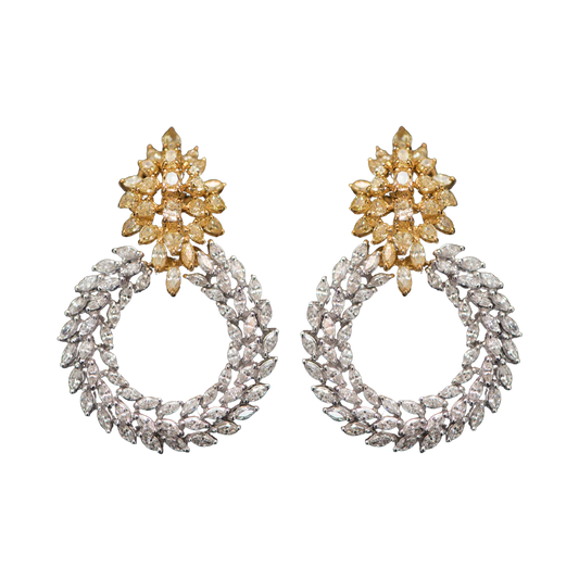White and Yellow Marquis Diamond Earrings