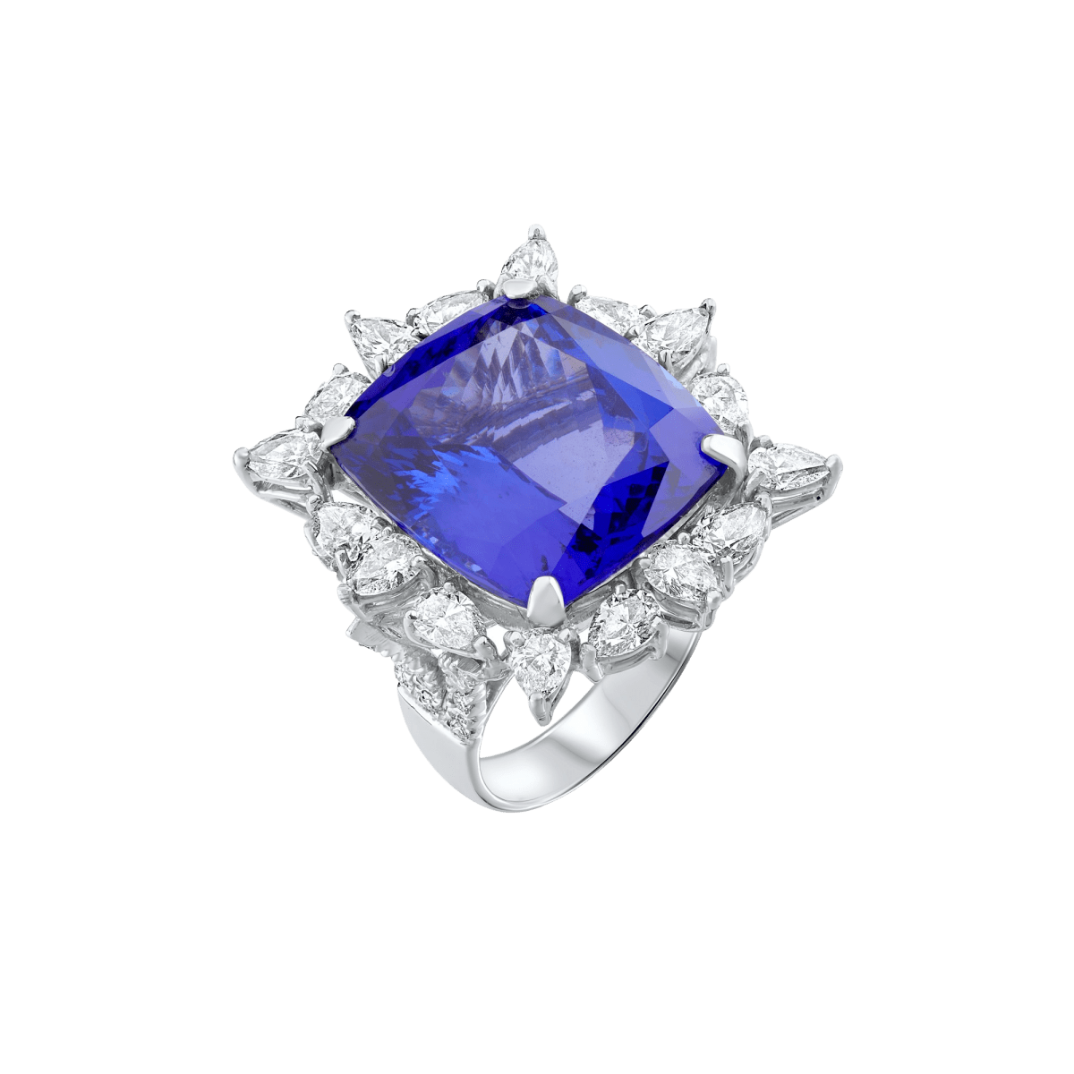 Large Emerald cut Tanzanite and Diamond Ring