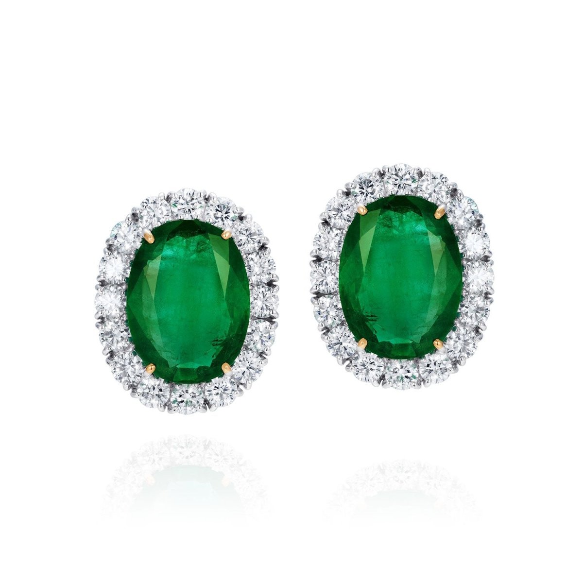 Oval Emerald with Diamonds Top Earrings
