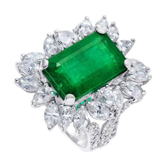 Emerald Cut Emerald and Diamond Ring