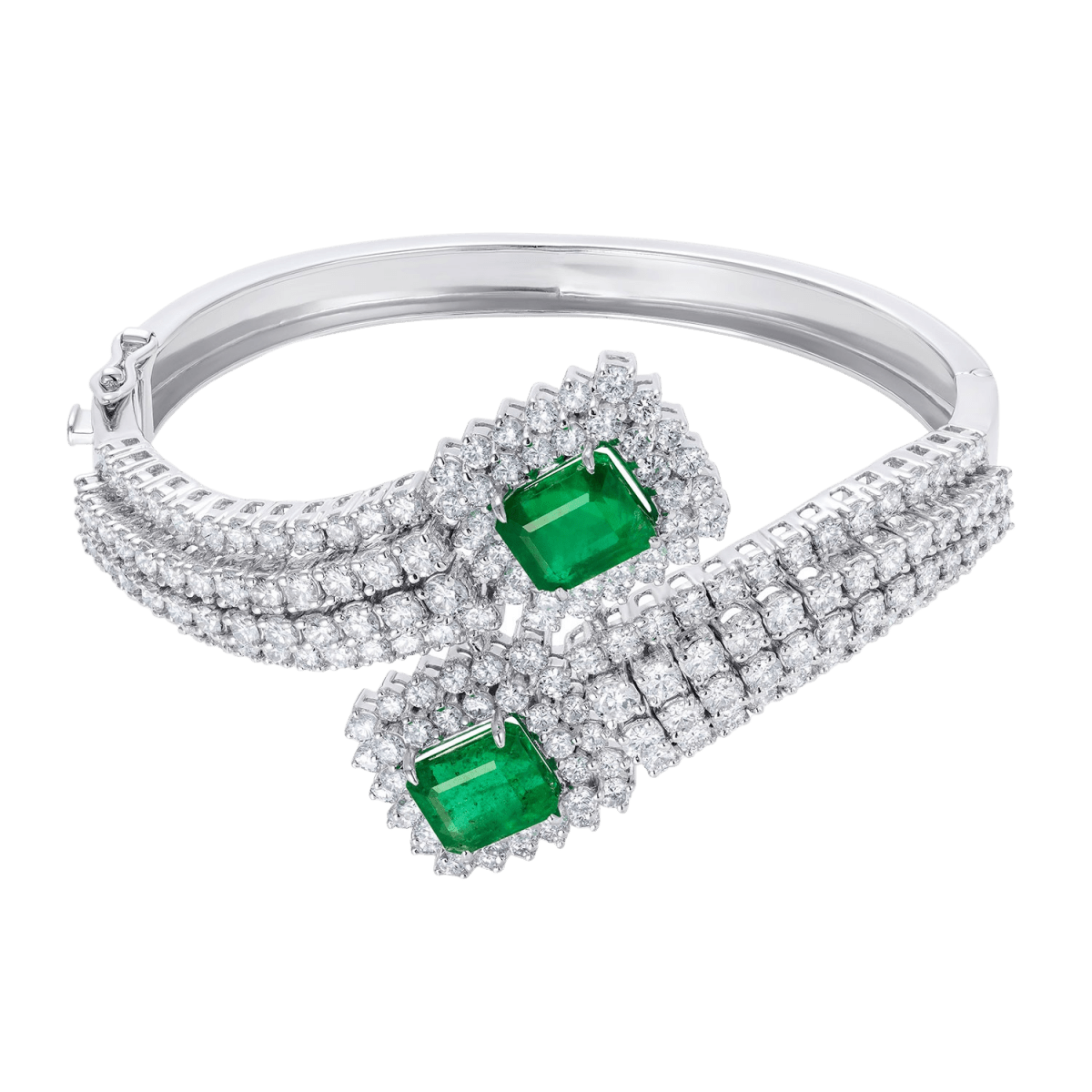 Emeralds & Diamond Crossover Large Bracelet