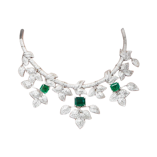 Nature Inspired elaborate Emerald & Diamond Necklace