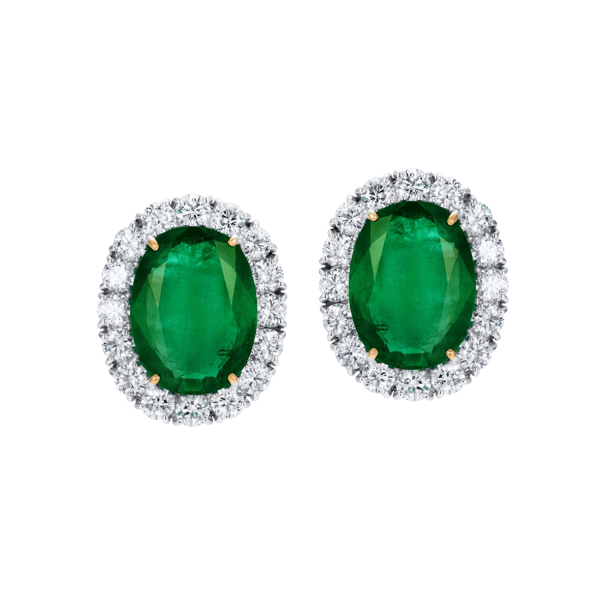 Oval Emerald with Diamonds Top Earrings