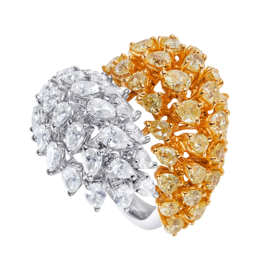 White and Yellow Marquise Diamond Ring