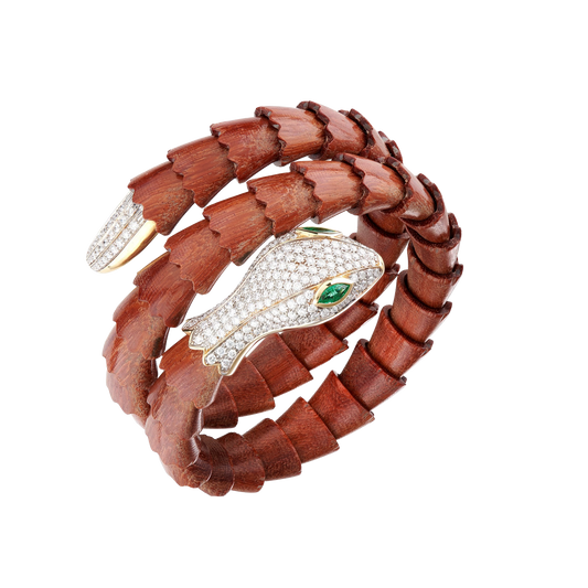 Wood, Gold & Pave Diamond Serpent Bracelet