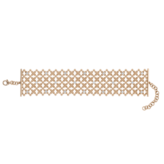 Gold and diamond lattice flexible bracelet