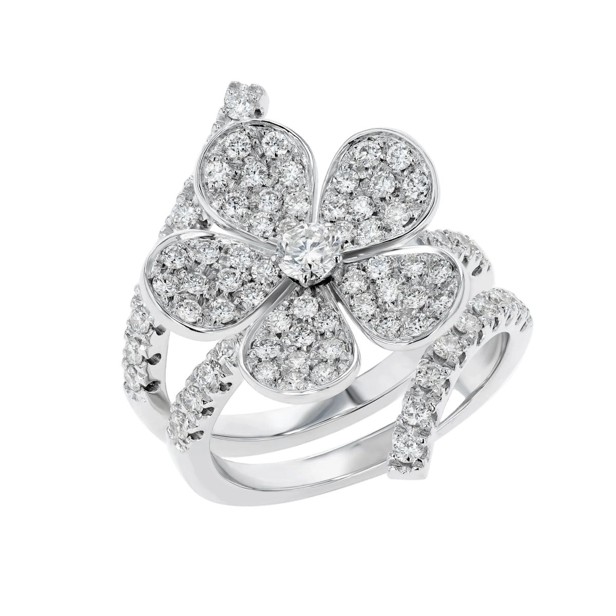 White diamond flower wraparound ring