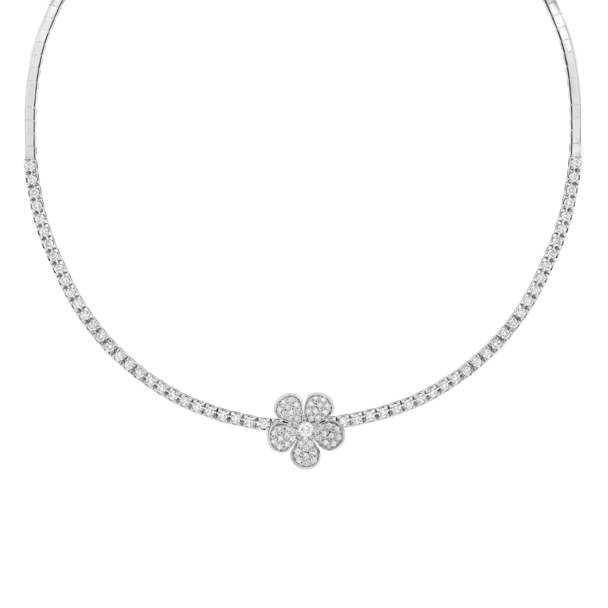Diamond necklace with Flower motive in the Centre all studied with white diamonds