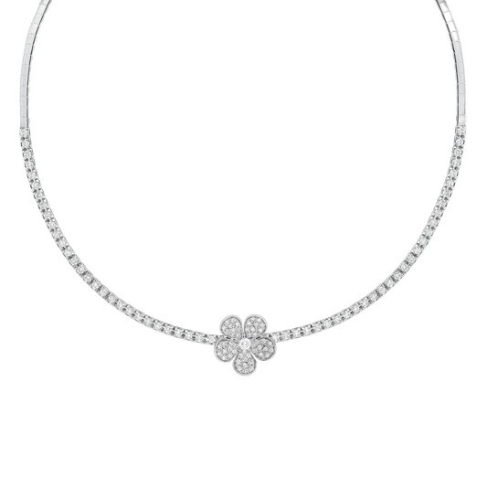 Diamond necklace with Flower motive in the Centre all studied with white diamonds