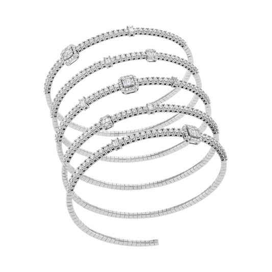 White diamond with invisible setting diamond pieces studded 5 coil bracelet