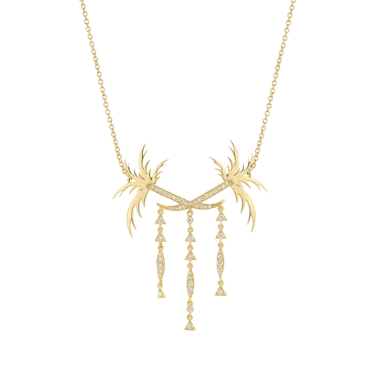 The yellow gold and diamond double palm tree necklace