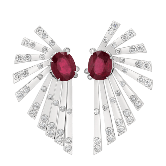 Exceptional natural Ruby and diamond Sun inspired earrings