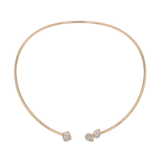 Front open yellow gold and invisible setting white diamond, necklace