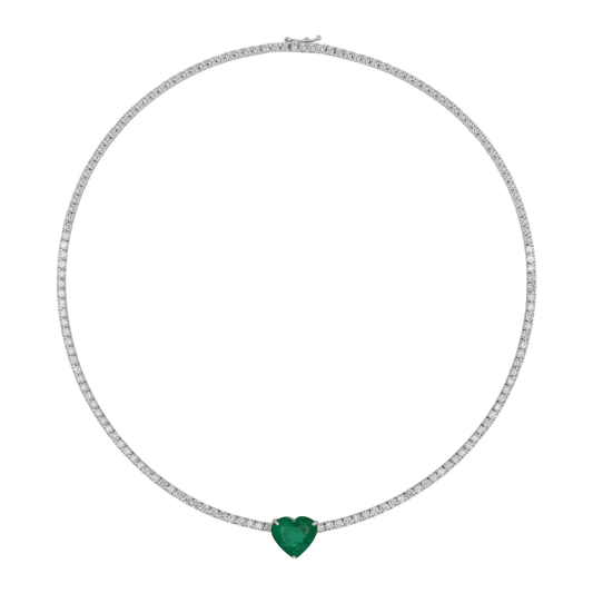 Diamond necklace with Centre heart shape emerald stone