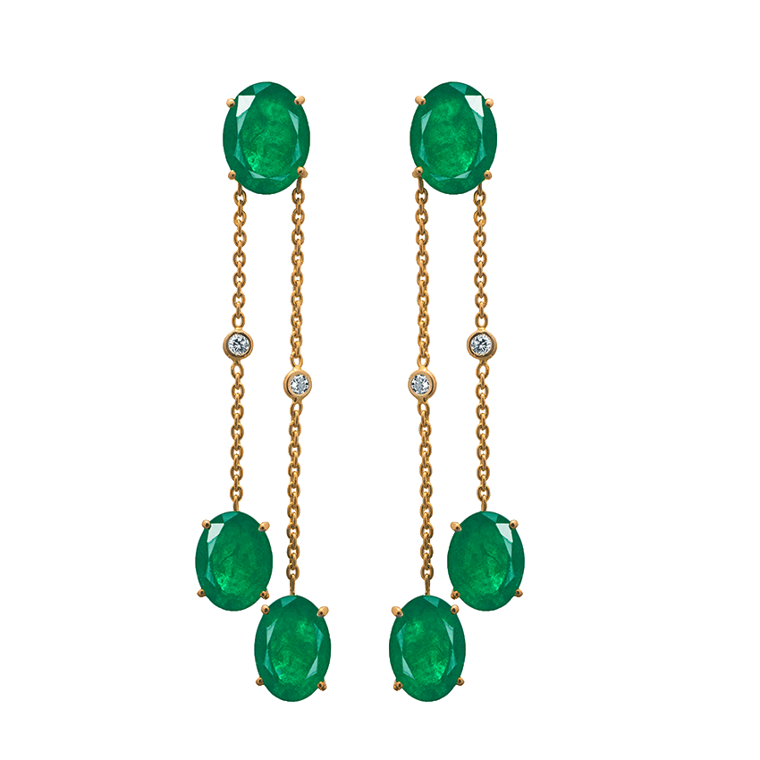 Emerald and Diamond Chain Earrings