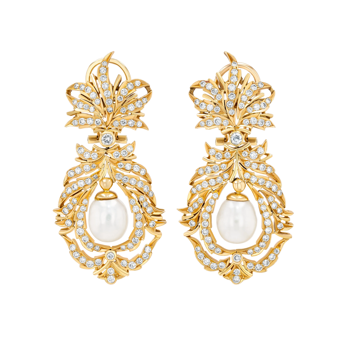 Gold and Diamond floral inspired Earrings