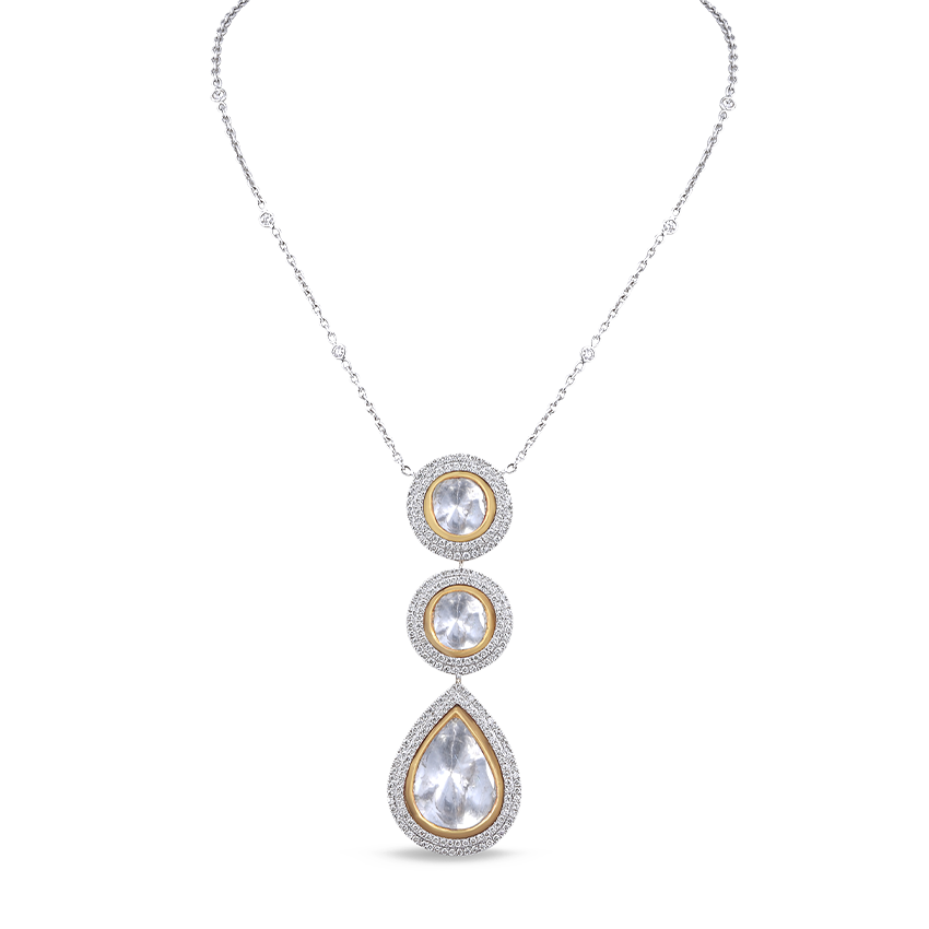 3 Piece Uncut Diamond with Cut Diamonds Necklace