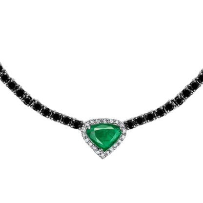 Black Diamond, Emerald Heart shaped Pendant with White Diamonds